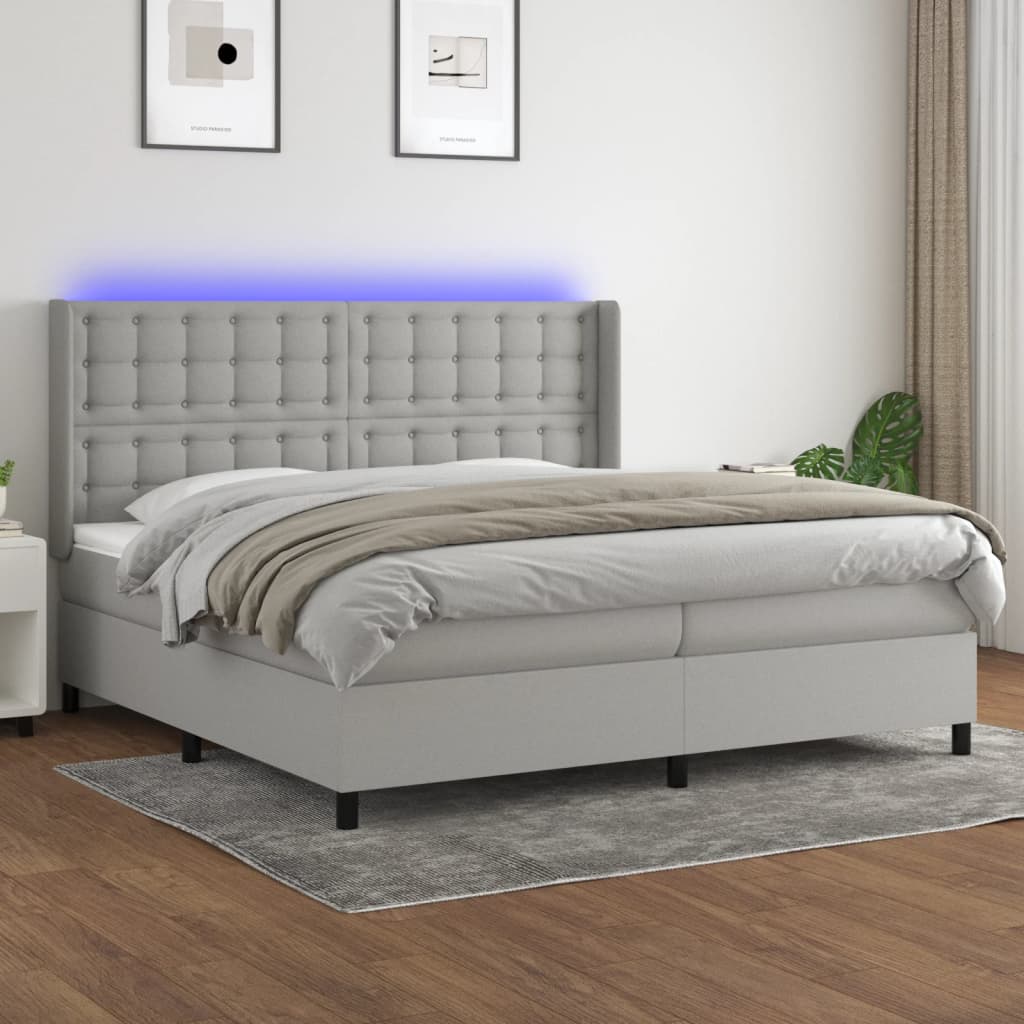 Letto a Molle Materasso e LED Grigio Chiaro 200x200 cm Tessuto cod mxl 57826