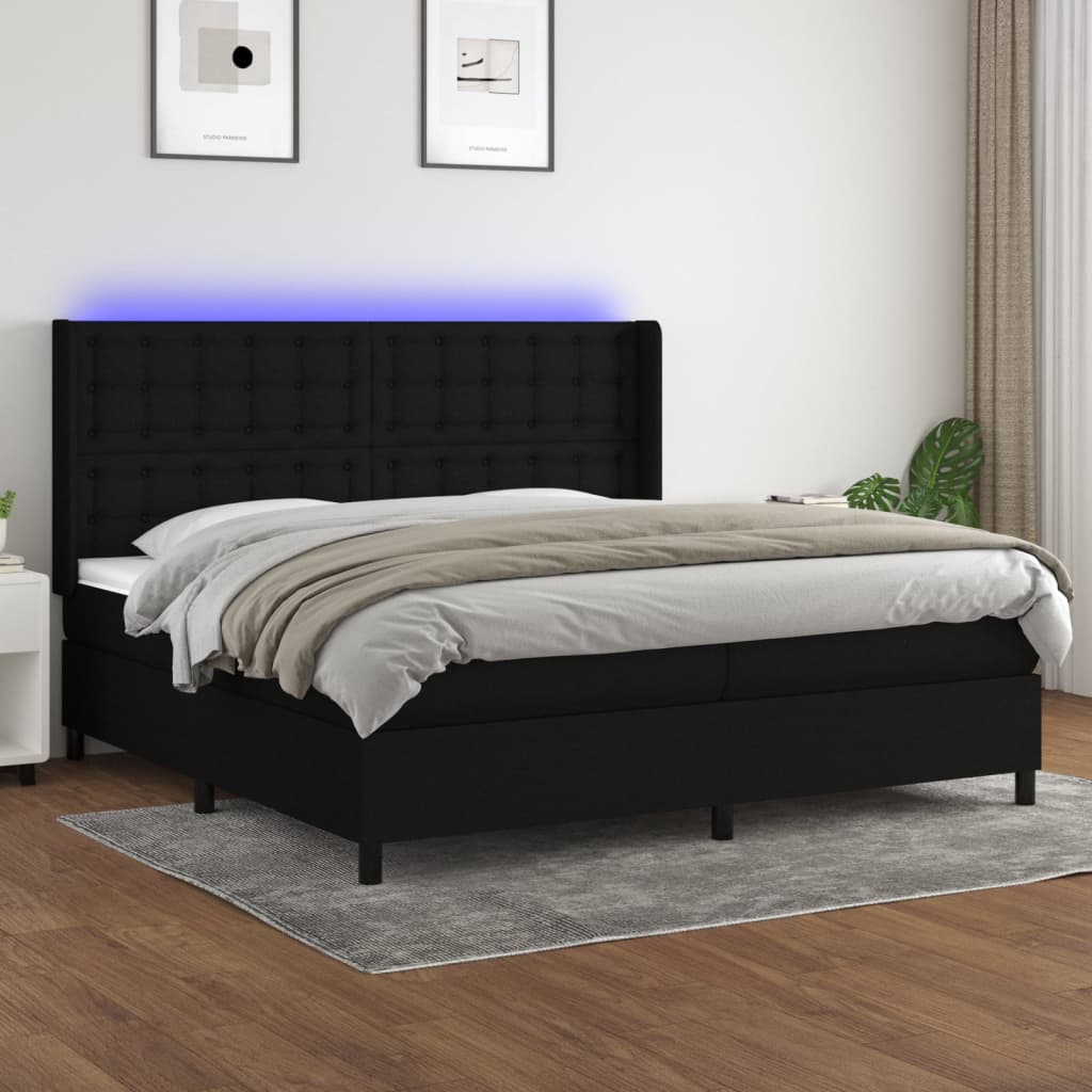 Letto a Molle Materasso e LED Nero 200x200cm in Tessuto 3138663