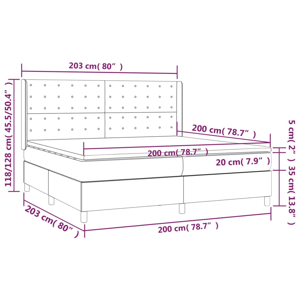 Letto a Molle Materasso e LED tortora 200x200cm in Tessuto 3138665