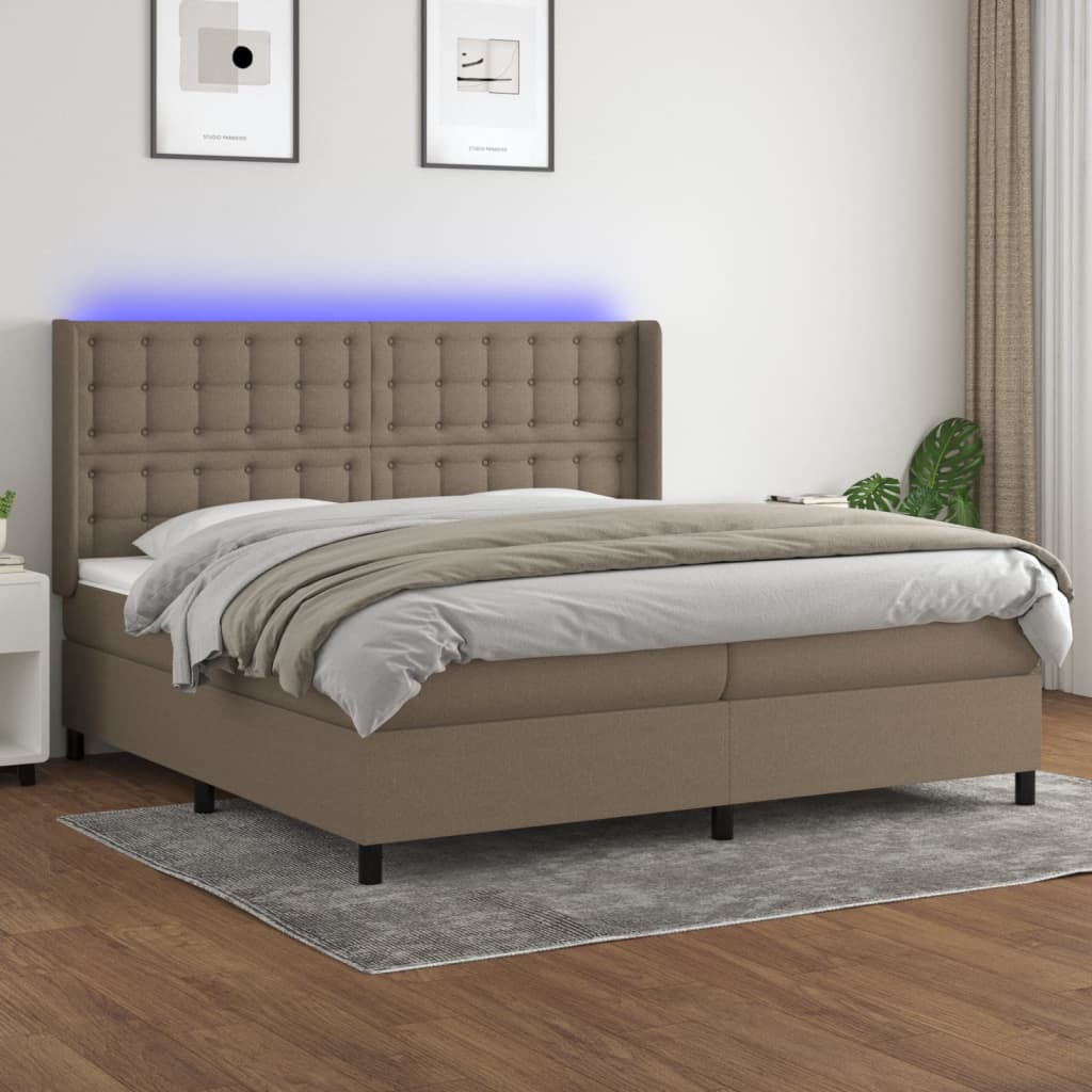 Letto a Molle Materasso e LED tortora 200x200cm in Tessuto 3138665