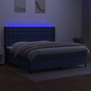 Letto a Molle Materasso e LED Blu 200x200cm in Tessuto 3138667