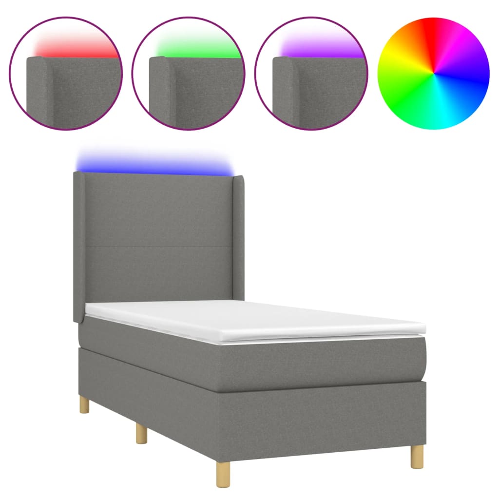 Letto a Molle Materasso e LED Grigio Scuro 80x200 cm in Tessuto 3138670