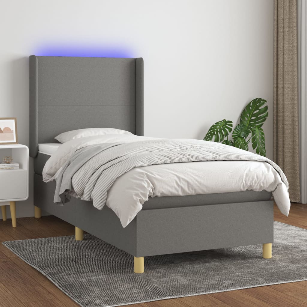 Letto a Molle Materasso e LED Grigio Scuro 80x200 cm in Tessuto 3138670