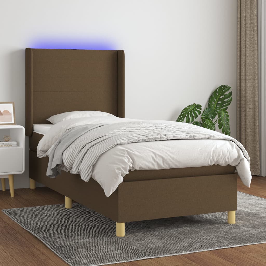 Letto a Molle Materasso e LED Marrone Scuro 80x200cm in Tessuto 3138672