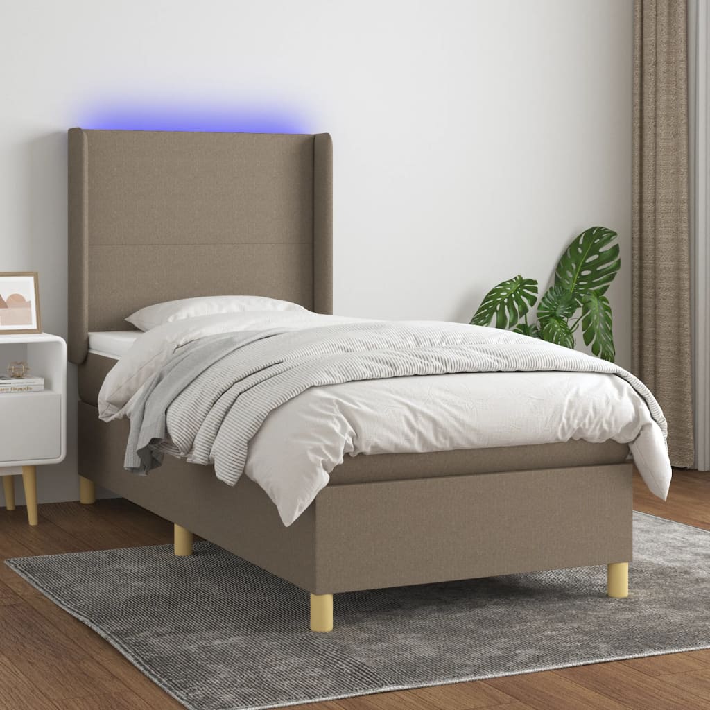 Letto a Molle con Materasso e LED Tortora 80x200 cm in Tessuto 3138673