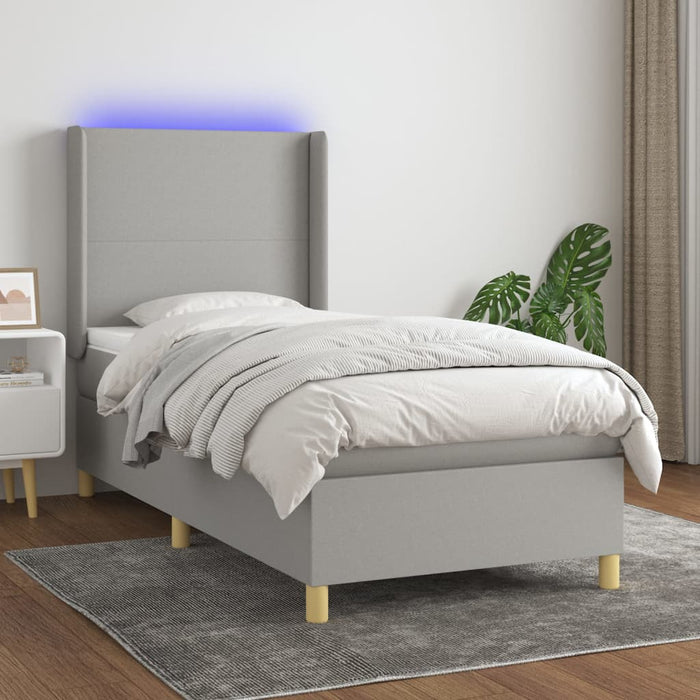 Letto a Molle Materasso e LED Grigio Chiaro 90x190 cm Tessutocod mxl 75354