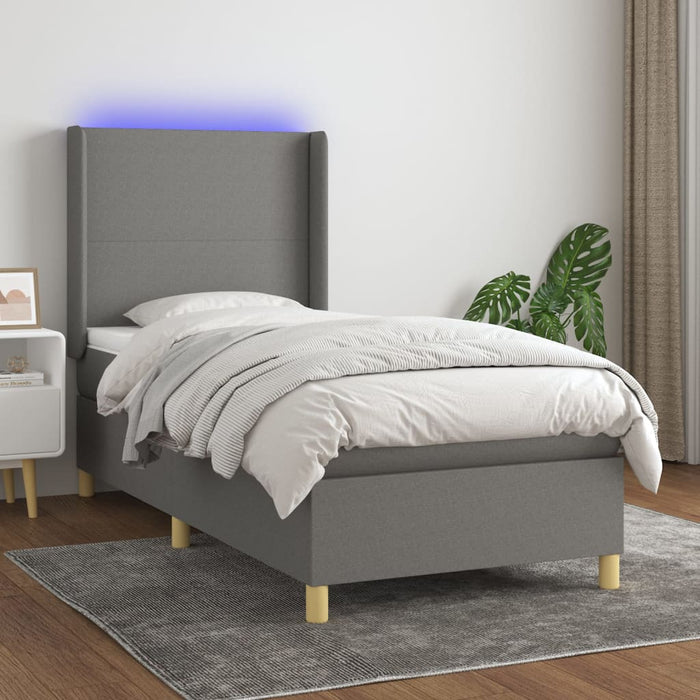 Letto a Molle Materasso e LED Grigio Scuro 90x190 cm in Tessuto 3138678