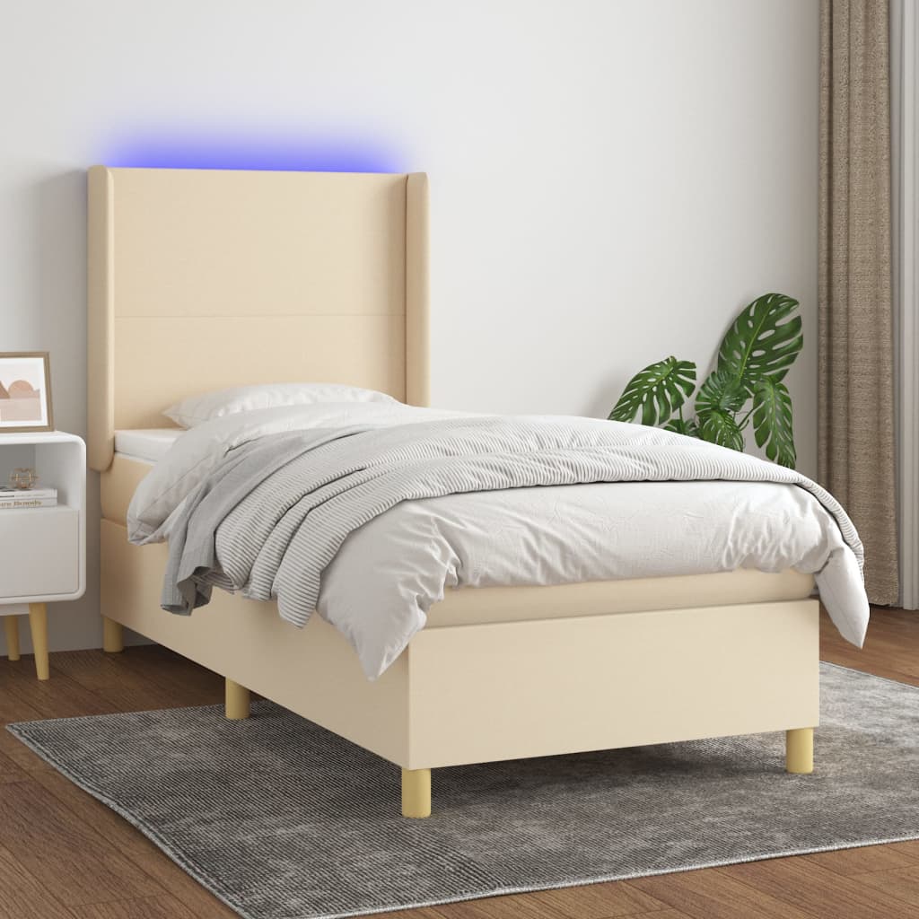 Letto a Molle con Materasso e LED Crema 90x190 cm in Tessuto 3138682