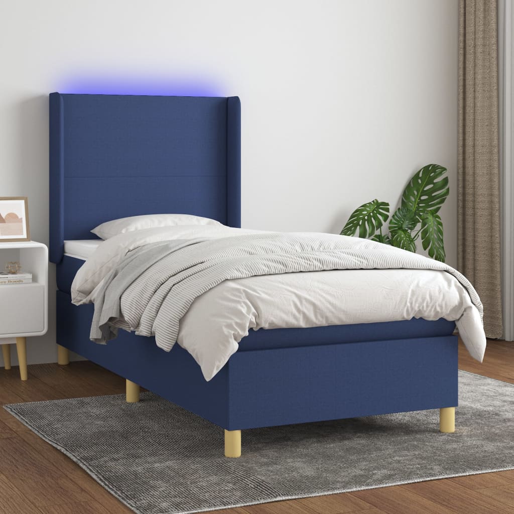 Letto a Molle con Materasso e LED Blu 90x200 cm in Tessuto 3138691