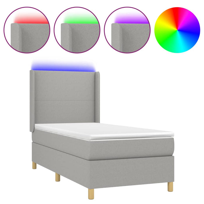 Letto a Molle Materasso e LED Grigio Chiaro 100x200 cm Tessuto 3138693