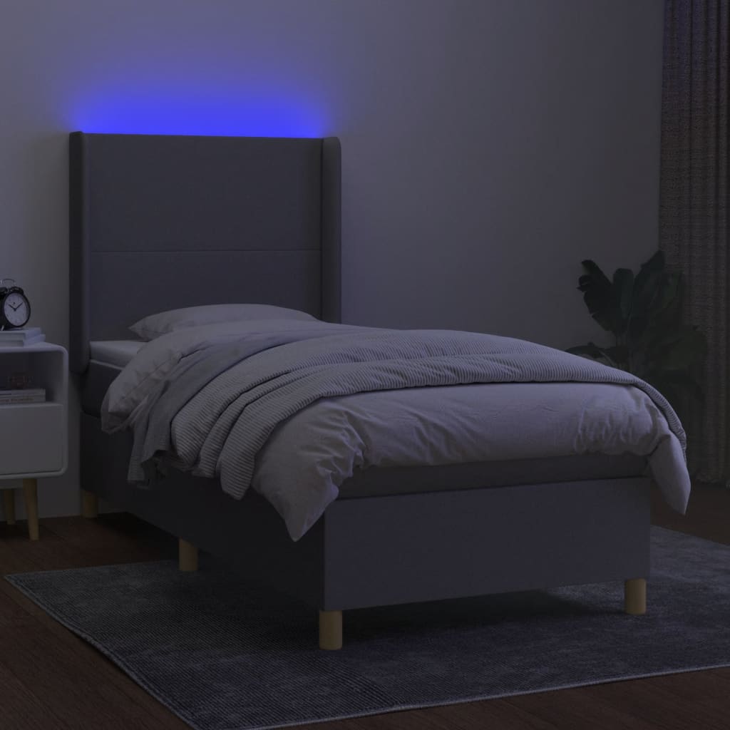 Letto a Molle Materasso e LED Grigio Chiaro 100x200 cm Tessuto 3138693