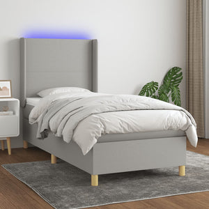 Letto a Molle Materasso e LED Grigio Chiaro 100x200 cm Tessuto 3138693