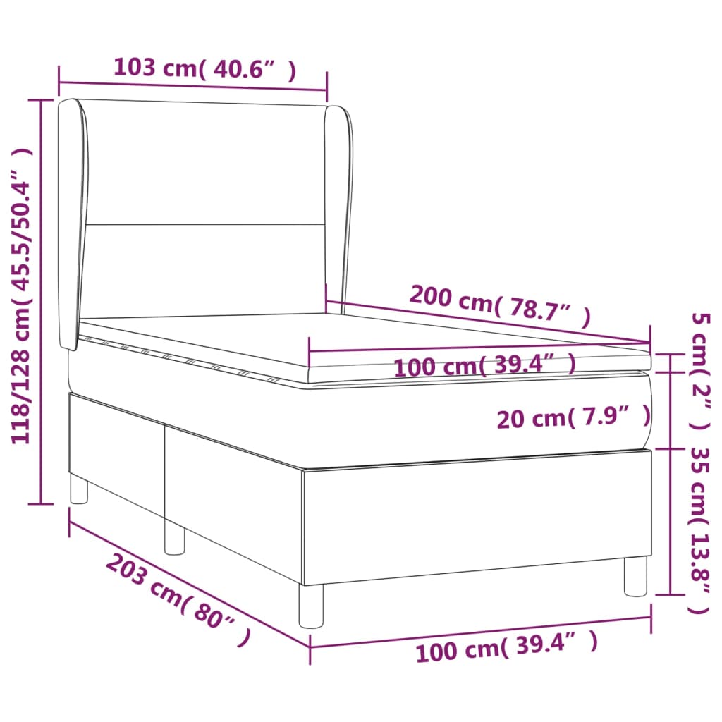 Letto a Molle con Materasso e LED Tortora 100x200cm in Tessuto 3138697