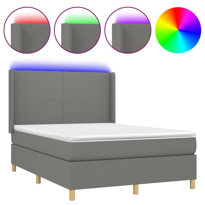 Letto a Molle Materasso e LED Grigio Scuro 140x190cm in Tessutocod mxl 99343