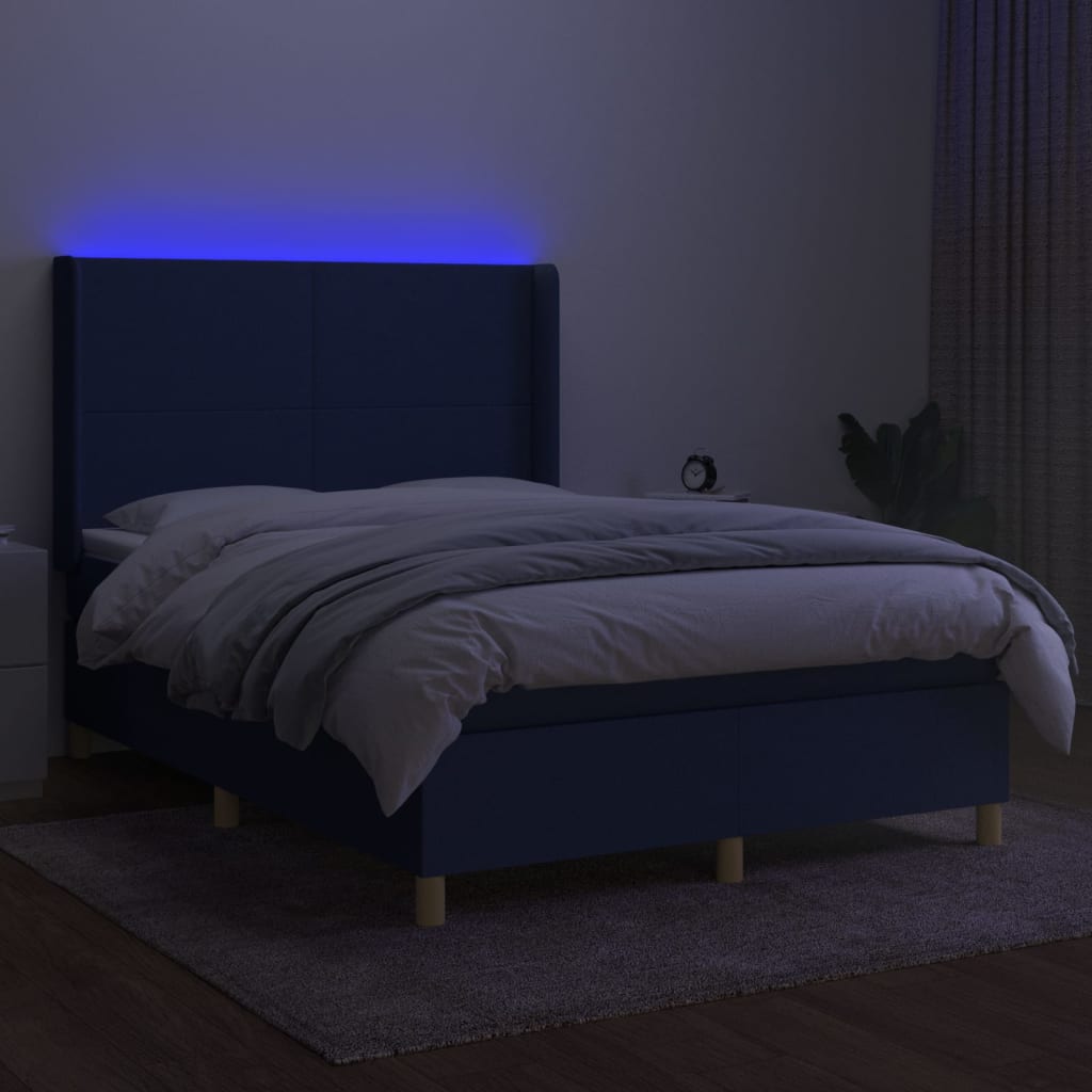 Letto a Molle con Materasso e LED Blu 140x190 cm in Tessuto 3138715