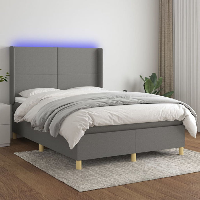 Letto a Molle Materasso e LED Grigio Scuro 140x200cm in Tessutocod mxl 75355