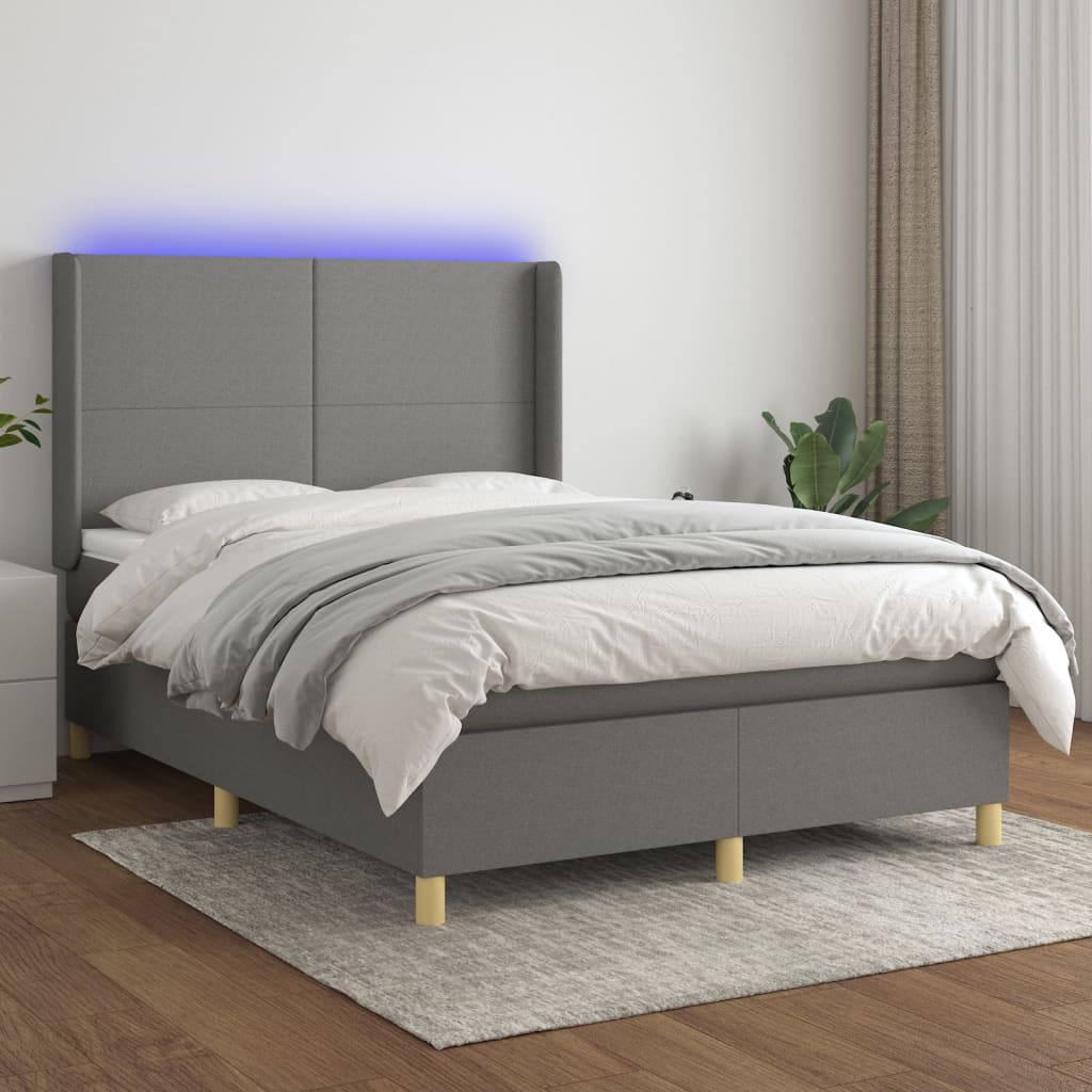 Letto a Molle Materasso e LED Grigio Scuro 140x200cm in Tessuto 3138718