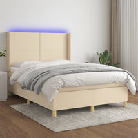 Letto a Molle con Materasso e LED Crema 140x200 cm in Tessuto 3138722