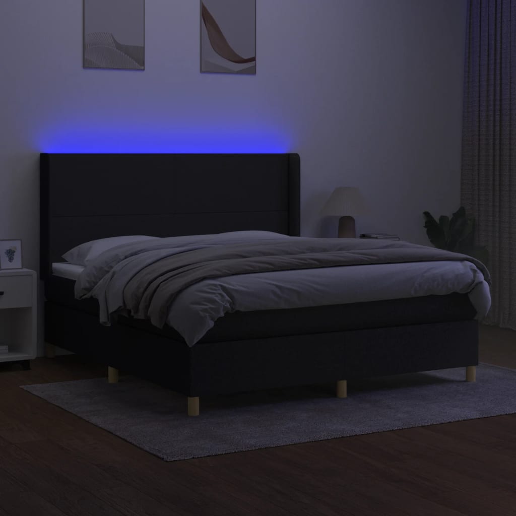 Letto a Molle con Materasso e LED Nero 160x200 cm in Tessutocod mxl 99348