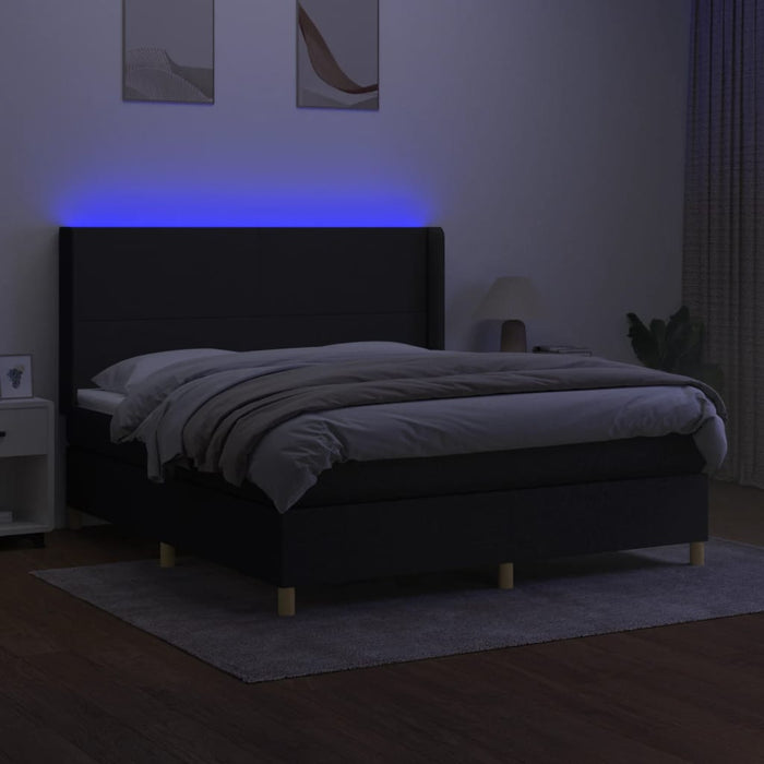 Letto a Molle con Materasso e LED Nero 160x200 cm in Tessutocod mxl 99348