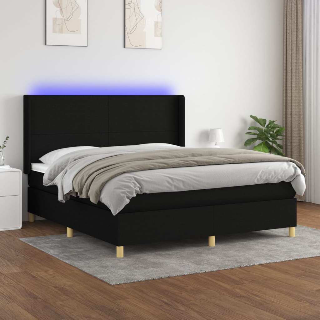 Letto a Molle con Materasso e LED Nero 160x200 cm in Tessutocod mxl 99348