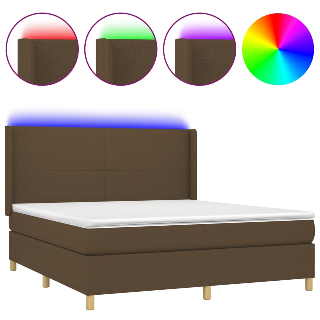 Letto a Molle Materasso e LED Marrone Scuro 160x200 cm Tessuto 3138728