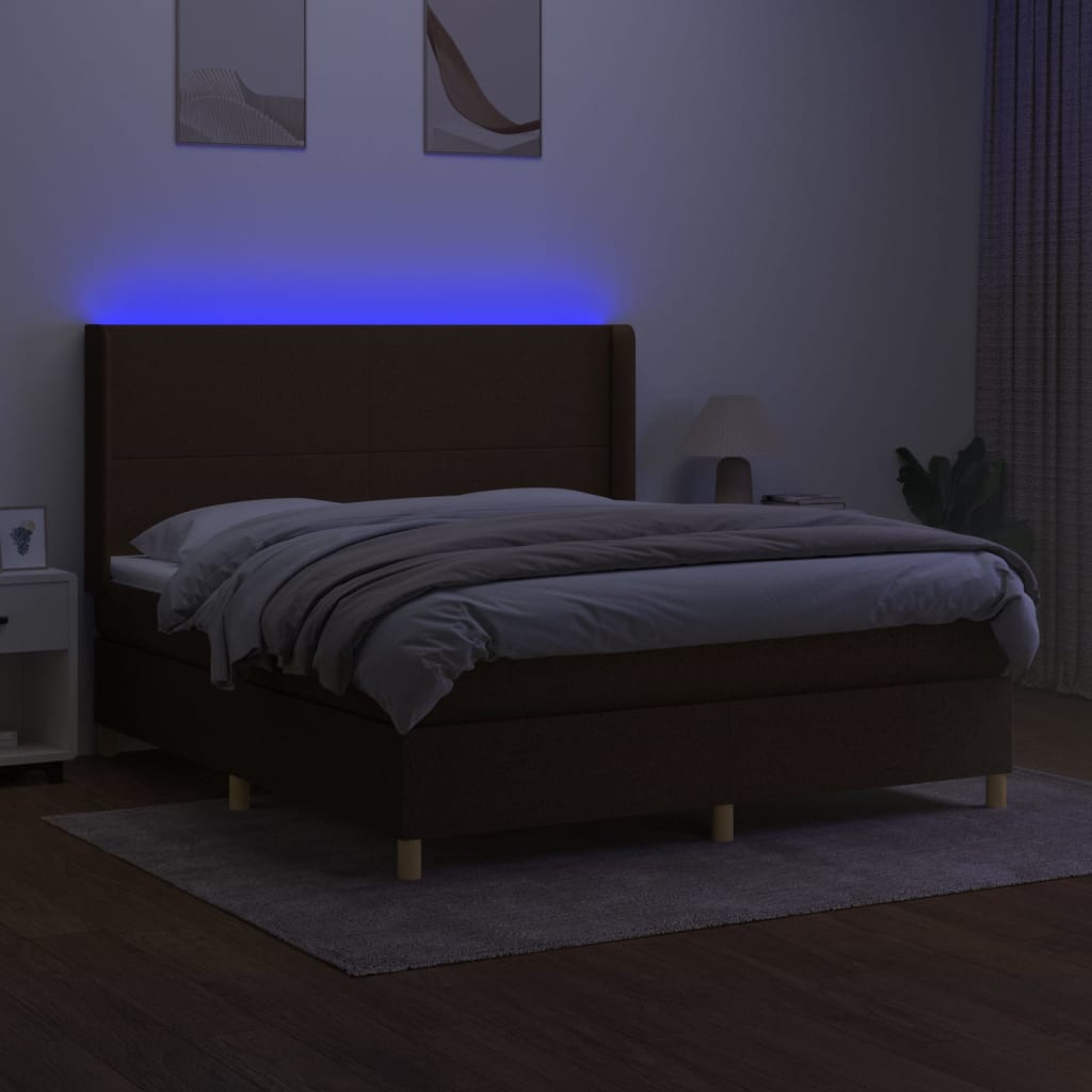 Letto a Molle Materasso e LED Marrone Scuro 160x200 cm Tessuto 3138728