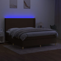 Letto a Molle Materasso e LED Marrone Scuro 160x200 cm Tessuto 3138728