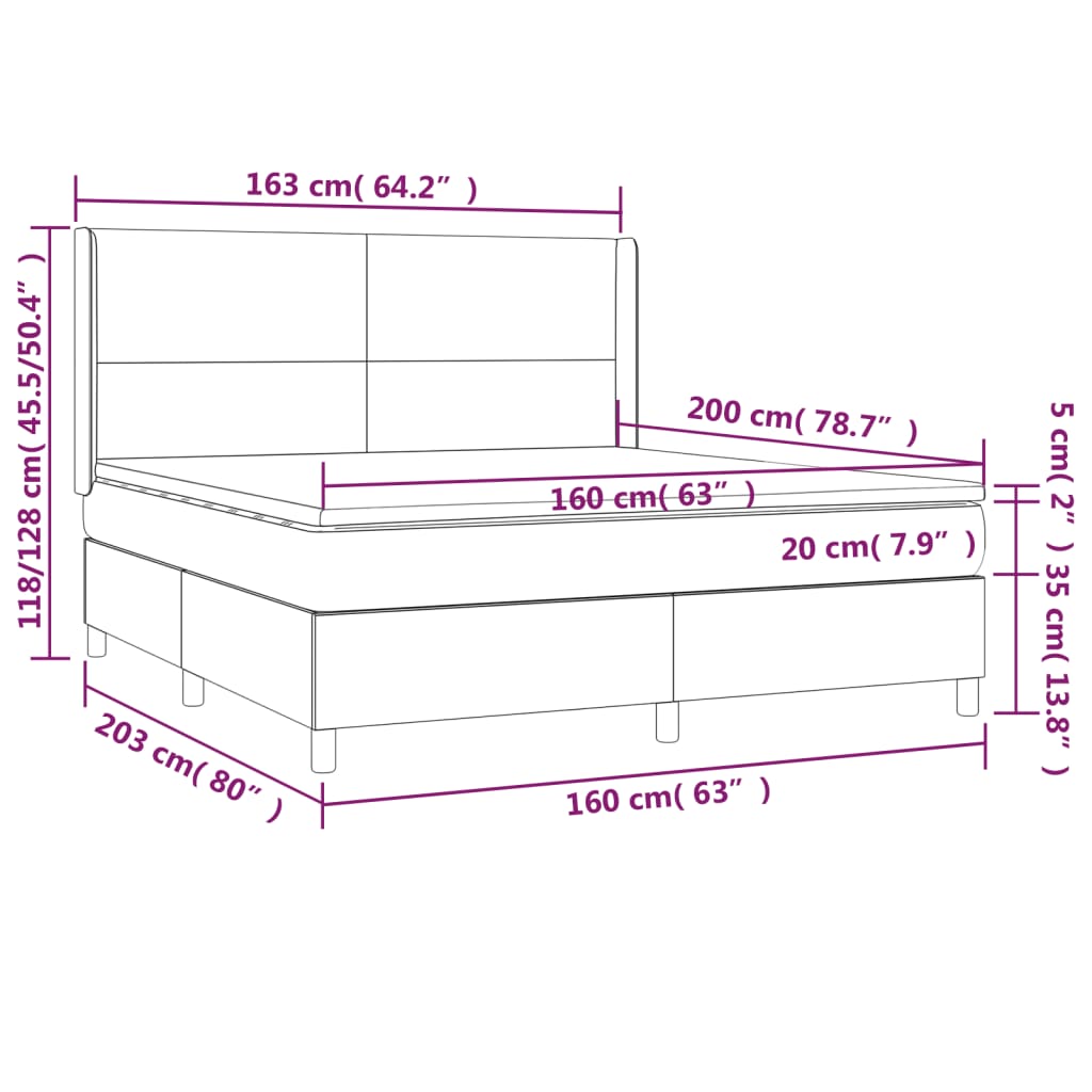 Letto a Molle Materasso e LED Marrone Scuro 160x200 cm Tessuto 3138728