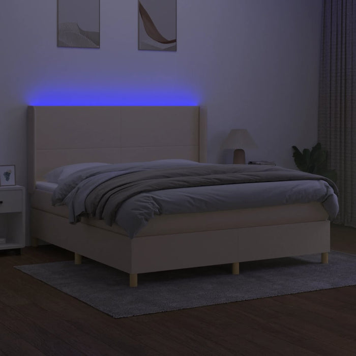 Letto a Molle con Materasso e LED Crema 160x200 cm in Tessuto 3138730