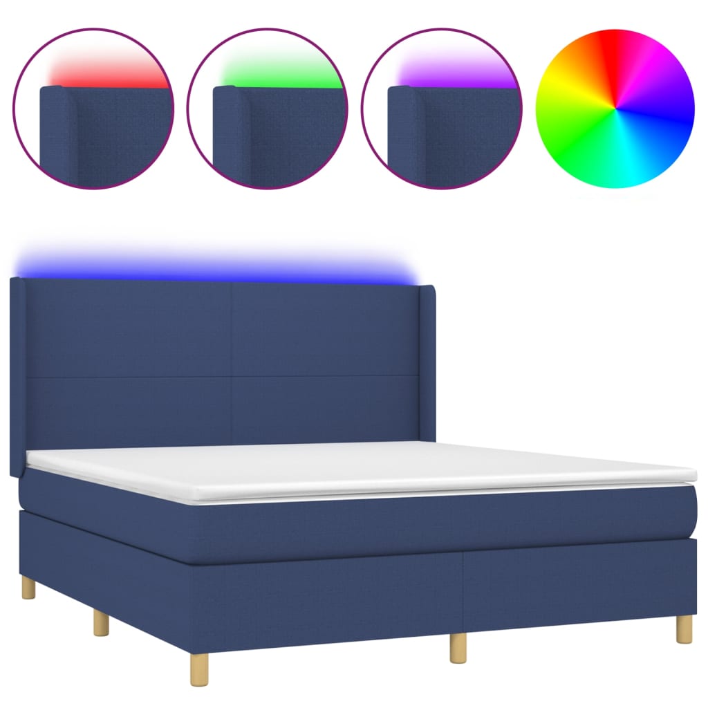 Letto a Molle con Materasso e LED Blu 160x200 cm in Tessuto cod mxl 73163