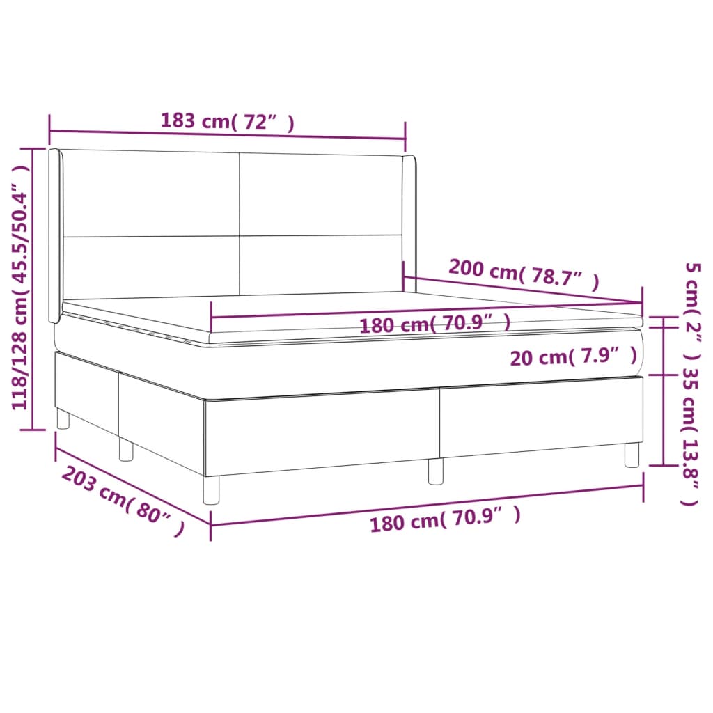 Letto a Molle Materasso e LED Grigio Scuro 180x200cm in Tessuto 3138734