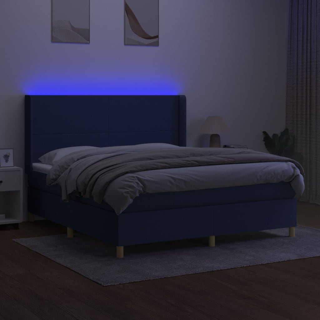 Letto a Molle con Materasso e LED Blu 180x200 cm in Tessuto 3138739