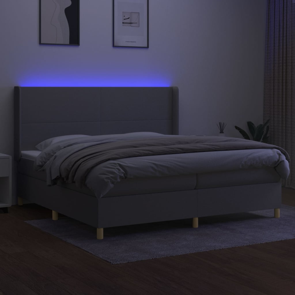 Letto a Molle Materasso e LED Grigio Chiaro 200x200 cm Tessuto cod mxl 63387