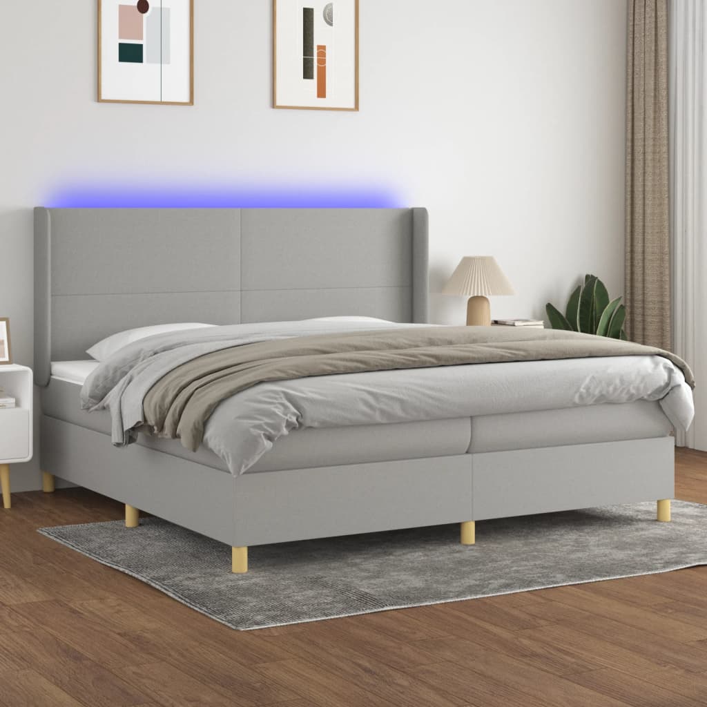 Letto a Molle Materasso e LED Grigio Chiaro 200x200 cm Tessuto cod mxl 63387