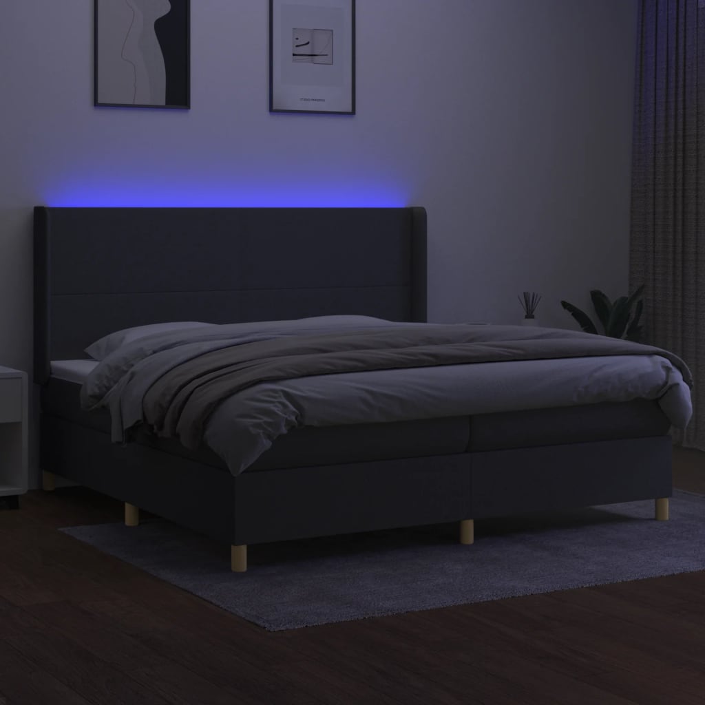 Letto a Molle Materasso e LED Grigio Scuro 200x200cm in Tessuto cod mxl 59799