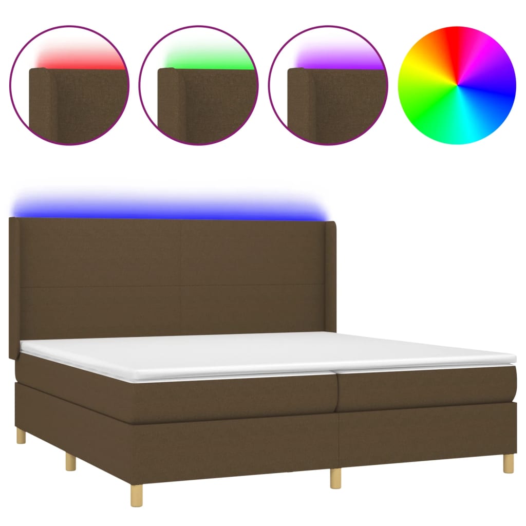 Letto a Molle Materasso e LED MarroneScuro 200x200cm in Tessuto cod mxl 34456