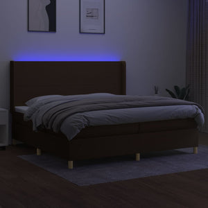 Letto a Molle Materasso e LED MarroneScuro 200x200cm in Tessuto 3138744