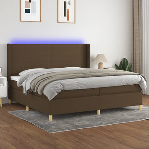 Letto a Molle Materasso e LED MarroneScuro 200x200cm in Tessuto 3138744