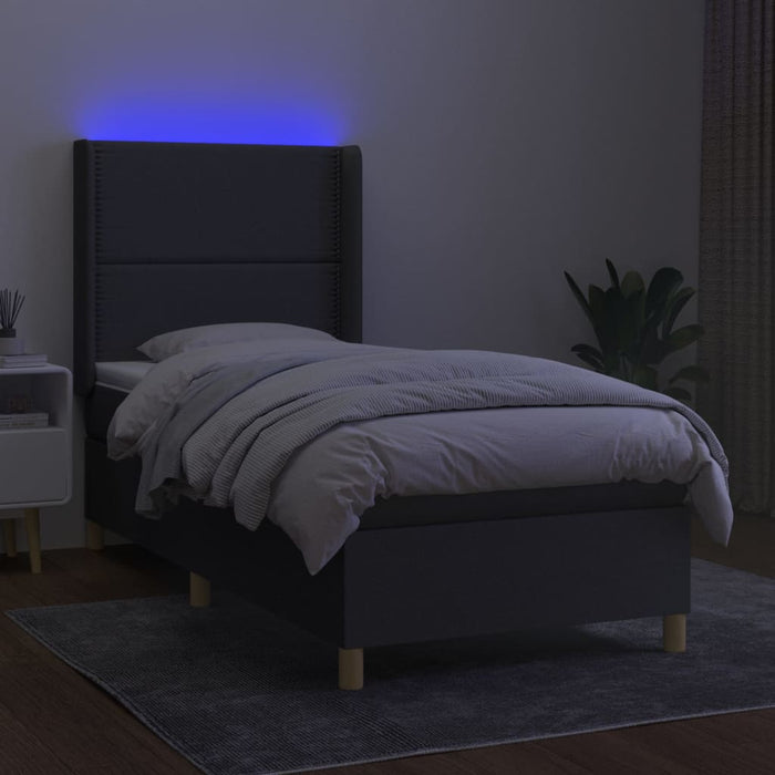 Letto a Molle Materasso e LED Grigio Scuro 80x200 cm in Tessuto cod mxl 58683