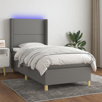 Letto a Molle Materasso e LED Grigio Scuro 80x200 cm in Tessuto 3138750