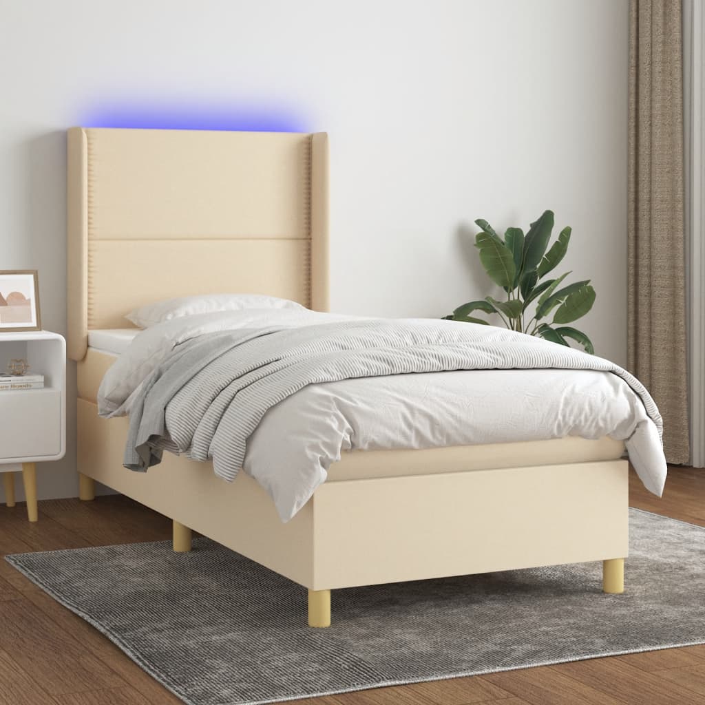 Letto a Molle con Materasso e LED Crema 80x200 cm in Tessuto cod mxl 63785