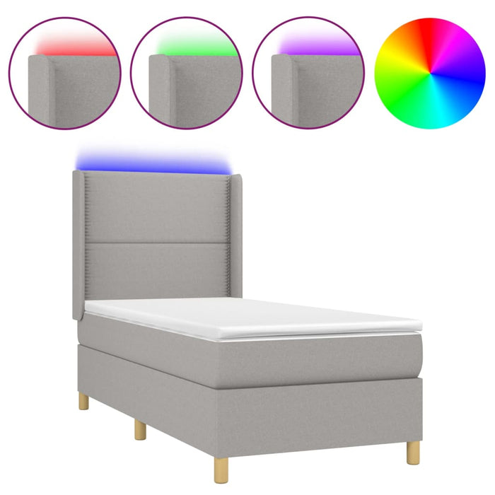 Letto a Molle Materasso e LED Grigio Chiaro 90x190 cm Tessuto 3138757