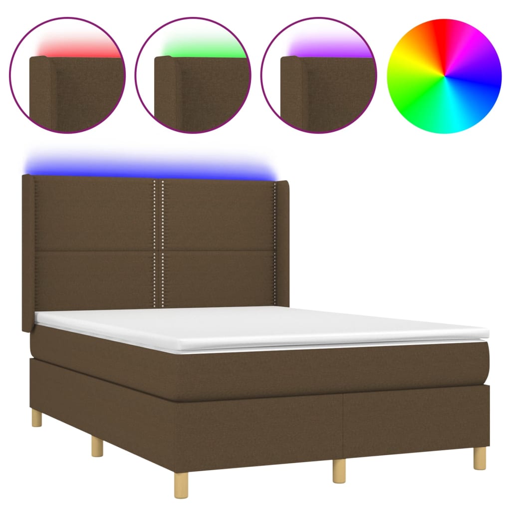 Letto a Molle Materasso e LED MarroneScuro 140x190cm in Tessuto cod mxl 59904