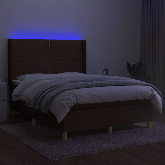 Letto a Molle Materasso e LED MarroneScuro 140x190cm in Tessuto cod mxl 59904