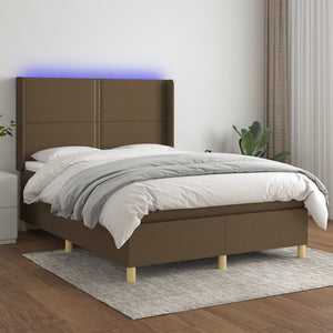 Letto a Molle Materasso e LED MarroneScuro 140x190cm in Tessuto cod mxl 59904