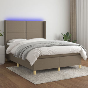 Letto a Molle con Materasso e LED Tortora 140x190 cm in Tessuto 3138793