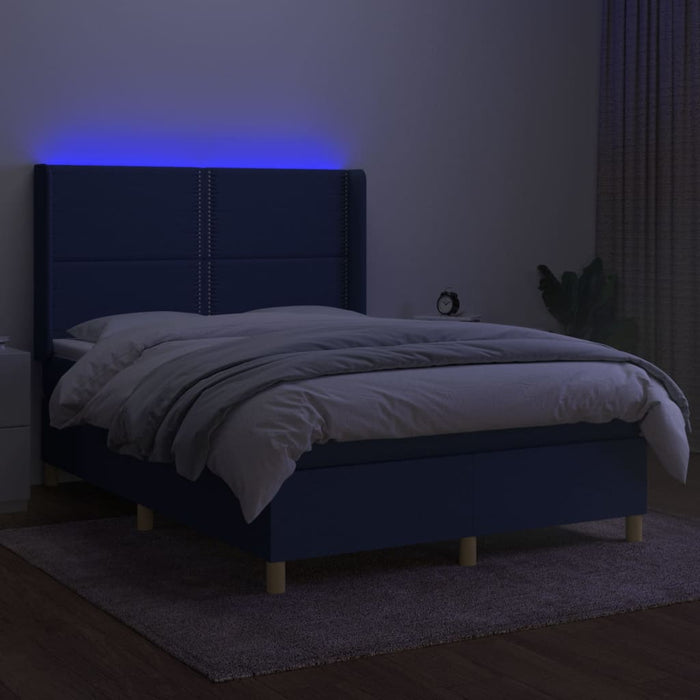 Letto a Molle con Materasso e LED Blu 140x190 cm in Tessuto 3138795