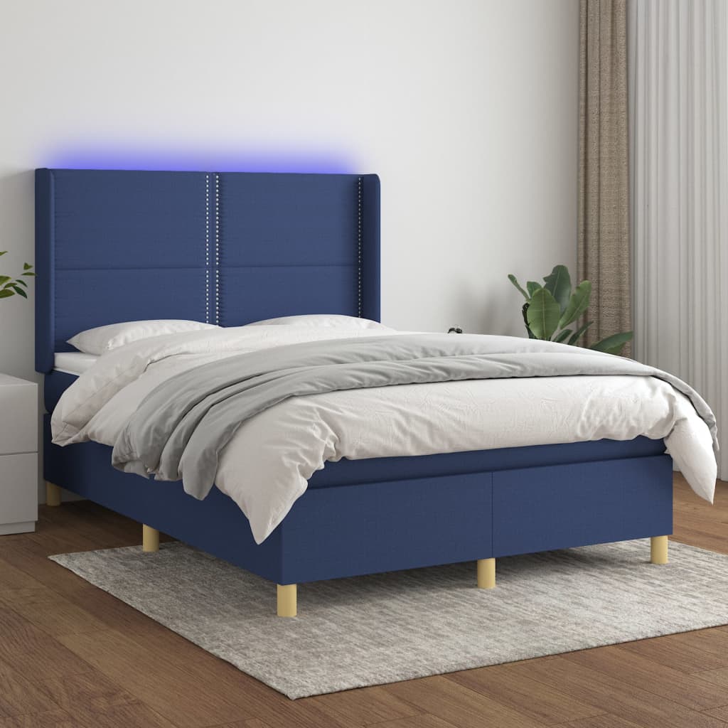 Letto a Molle con Materasso e LED Blu 140x190 cm in Tessutocod mxl 123290