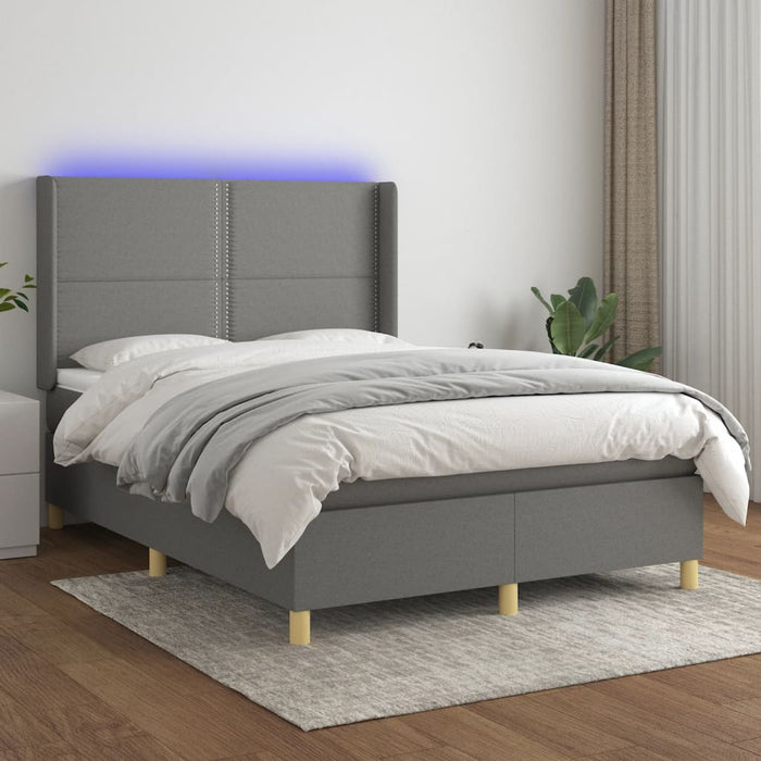 Letto a Molle Materasso e LED Grigio Scuro 140x200cm in Tessuto 3138798